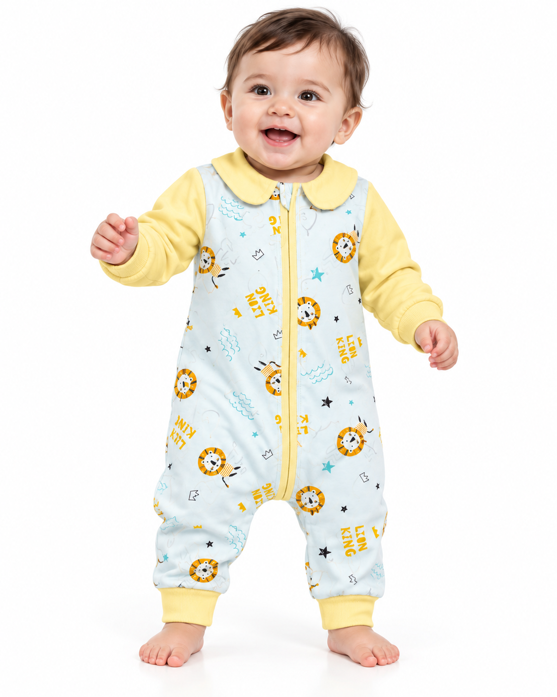 Baby Long-Sleeve Zip Romper – Cute Animal & Car Print – product photo 2