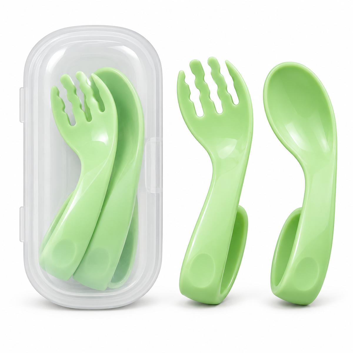Baby Training Spoon & Fork Set with Travel Case – Easy Grip – product photo 3