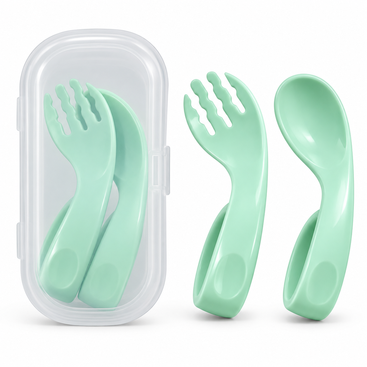 Baby Training Spoon & Fork Set with Travel Case – Easy Grip – product photo 4