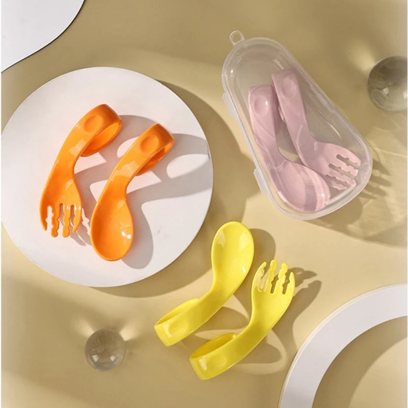 Baby Training Spoon & Fork Set with Travel Case – Easy Grip