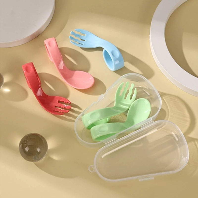 Baby Training Spoon & Fork Set with Travel Case – Easy Grip