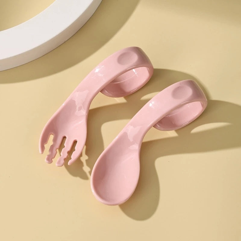 Baby Training Spoon & Fork Set with Travel Case – Easy Grip